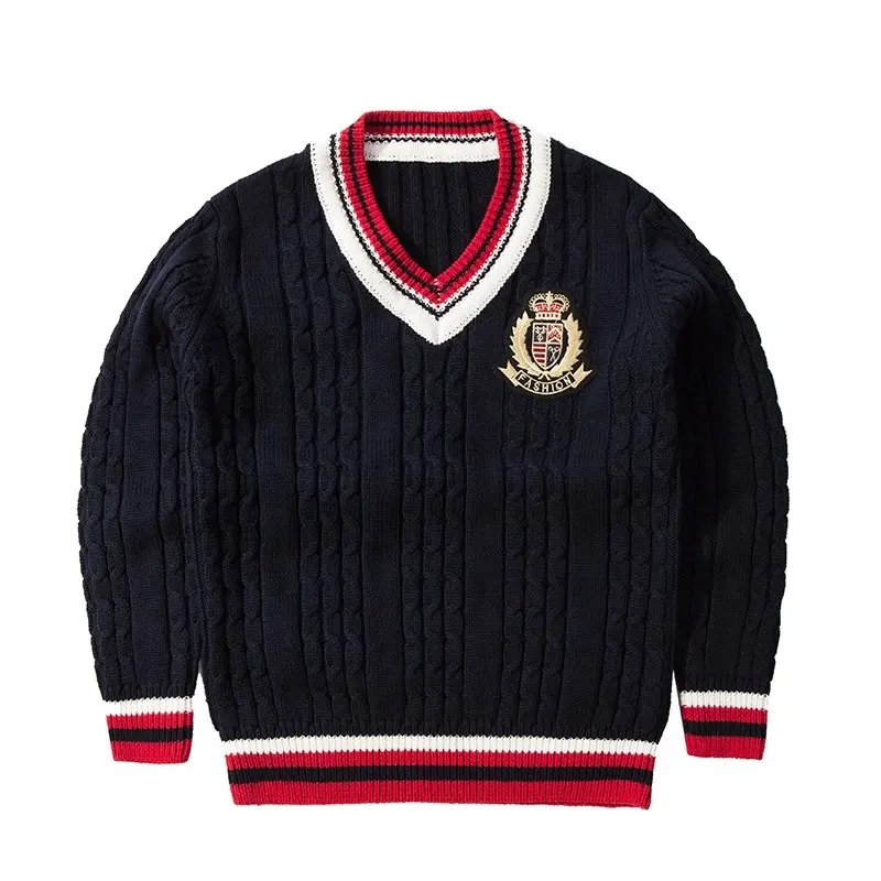Горячая Распродажа OEM новый дизайн под заказ зимняя теплая школьная форма с v-образным вырезом свитер
