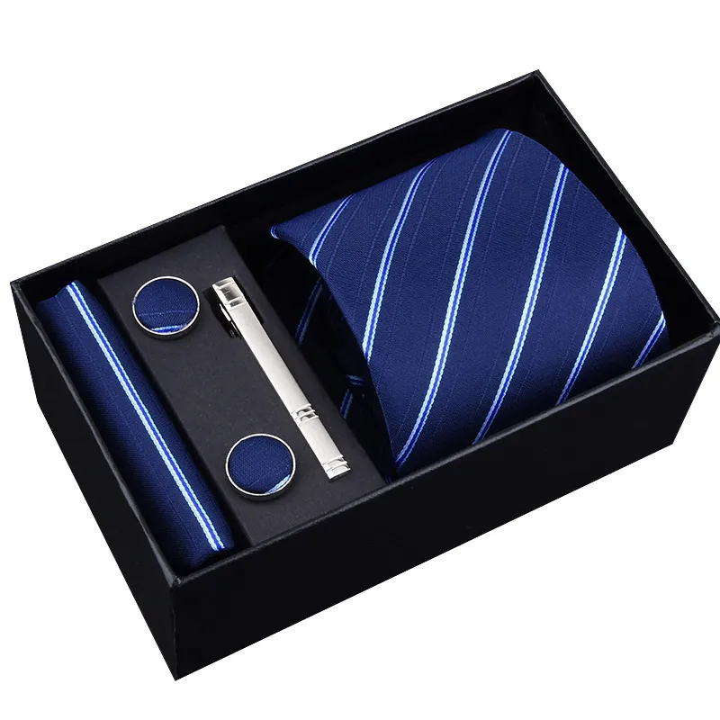 Оптовая продажа, галстуки из полиэстера и шелка, 8 см, запонки, зажимы для галстука, Подарочная коробка для мужчин