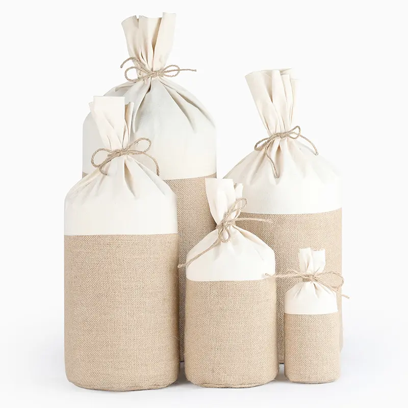 Natural Burlap Hessia Gift Wine Wedding Party Favor Pouch Cotton Jute Gift Packaging Bags