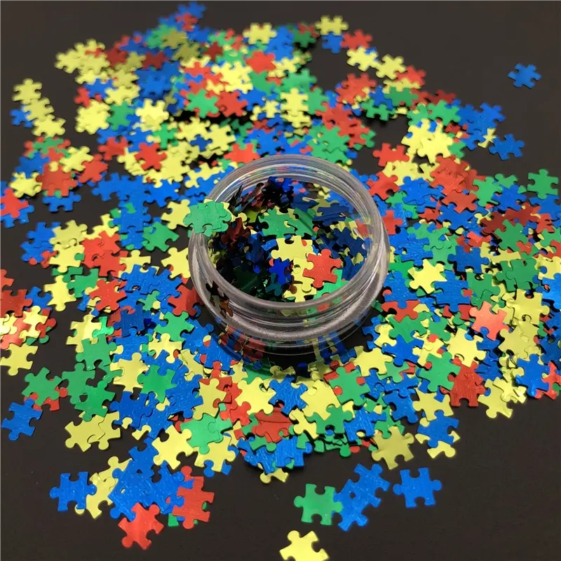 Autism Red Yellow Green Blue Mixed Puzzle Glitter for Decoration