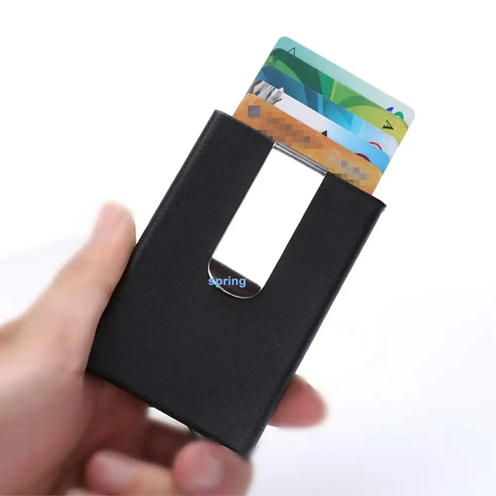 Кожаный чехол, кошелек для кредитных карт с зажимом для денег, коробка для удостоверения личности, металлический держатель для карт с блокировкой RFID