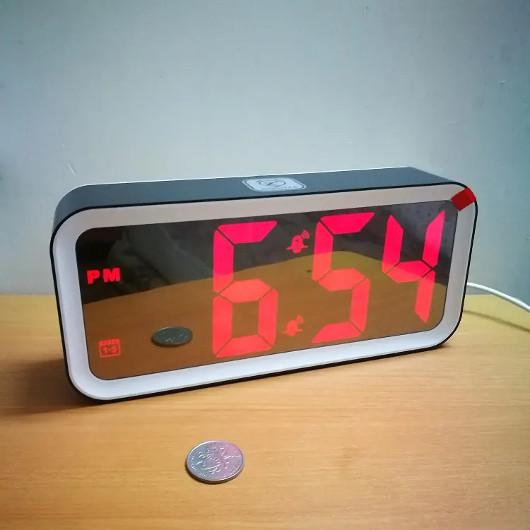 mirror panel LED Digital Display desktop cradle songs music alarm clock with USB charging port