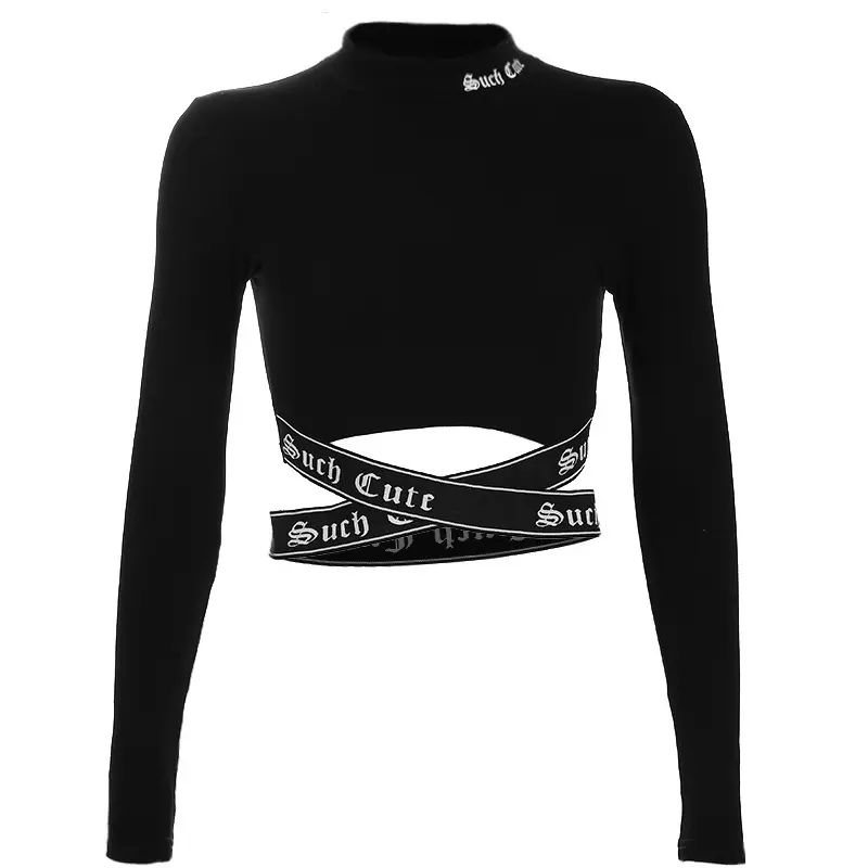 wholesale sexy custom logo female long sleeve streetwear hoodies solid crop top for women