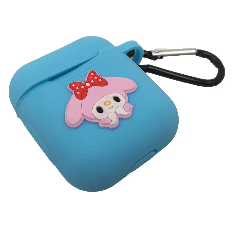 New design blue silicone headphone case small earphone cover silicone case with hook