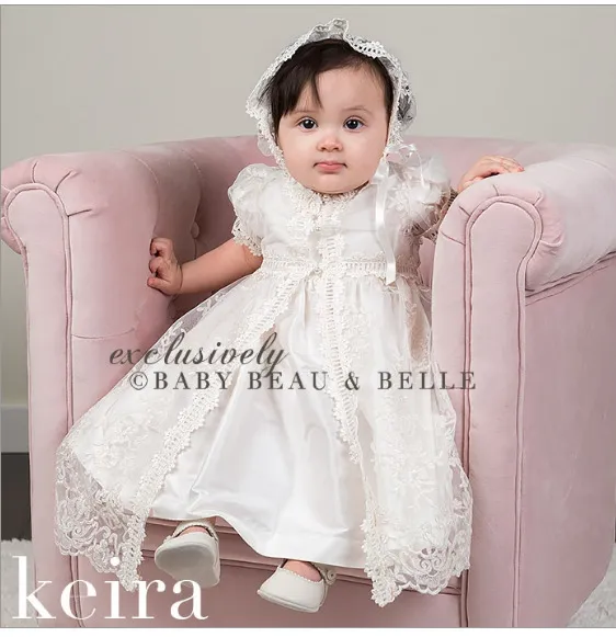 Wholesale Baby Girl Baptism Dress with Hat Two-piece Suit Baptism Outfit Lace Embroidered Dresses Baby Christening Gowns