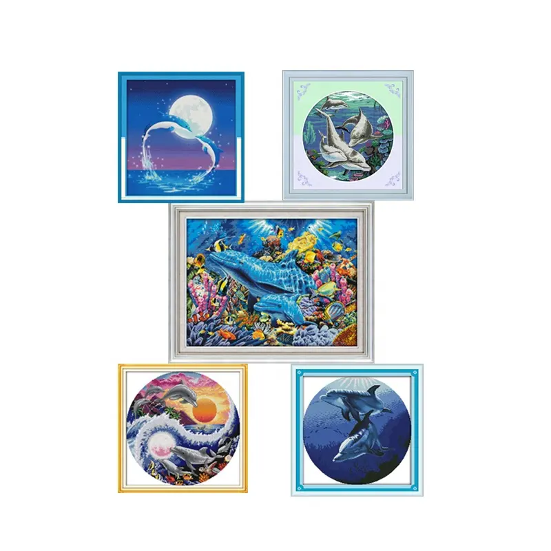 NKF Dolphin cross stitch animal free patterns aida fabric dmc cotton thread  cross stitch kit