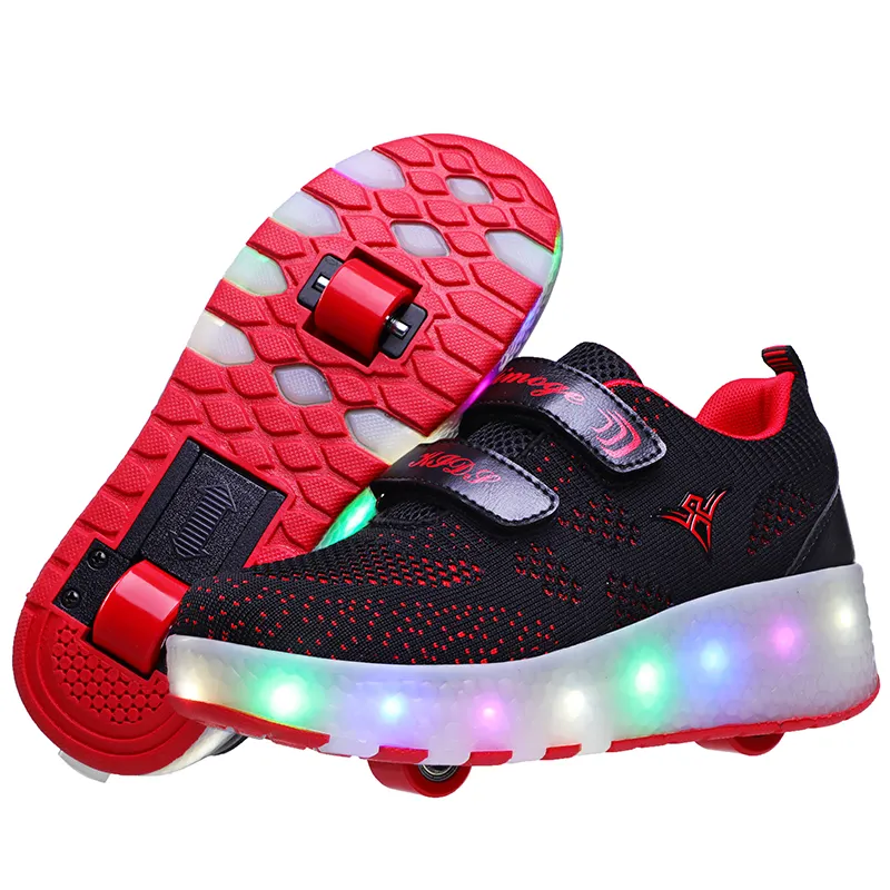 USB Rechargeable LED Light Up Roller Shoes Wheel Skate Sneaker Shoes for Boys Girls Kids
