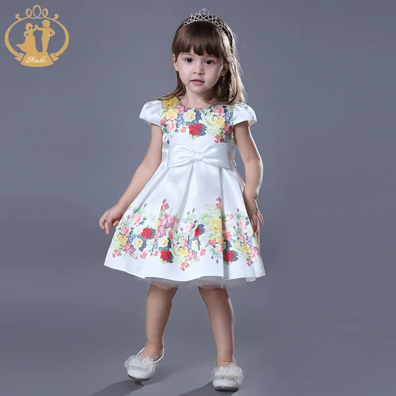 Nimble/оптовая продажа гофрированное платье с цветочным принтом для детей, праздничная одежда детские платья, летнее, детское платье для девочек из От 1 до 4 лет