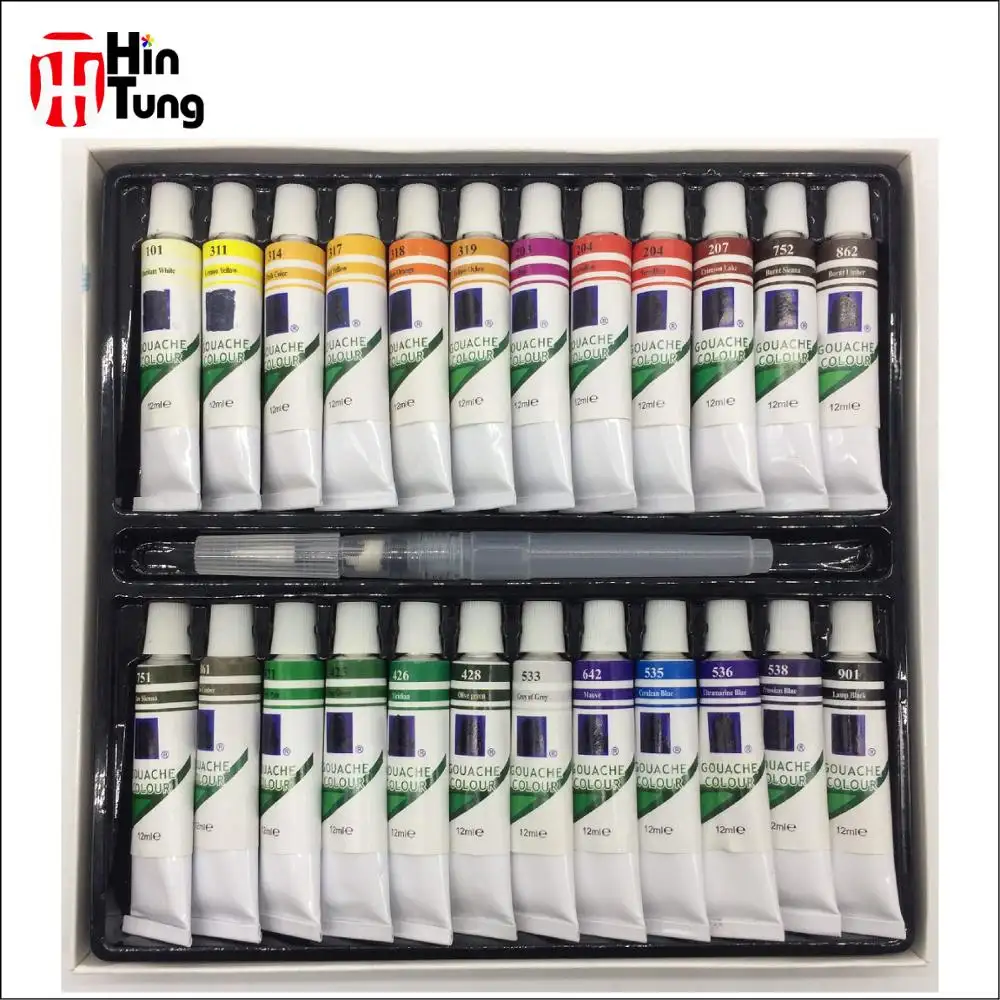 Hot Sale 24pcs 12ml Gouache Paint with 3 brushes