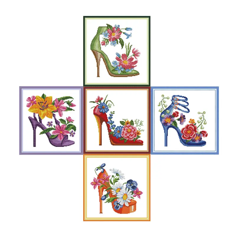 NKF Fashion high heels cross stitch shoes pattern aida cloth cotton dmc thread cross stitch kit