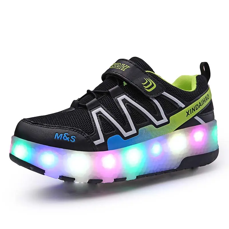 Kids Two Wheels Shoes with Lights Rechargeable Roller Skates Shoes