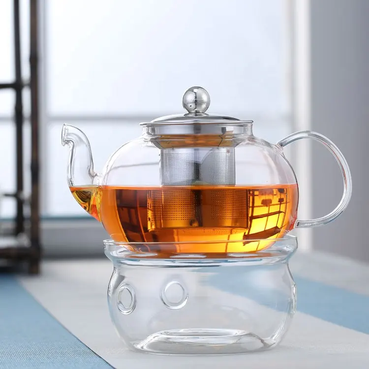 chinese transparent glass teapot set with removable stainless steel infuser