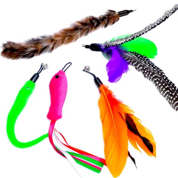 Interactive Elastic Pet Cat Playing Sticks Feather Toy Replace Head for Fishing Rod Shaped Cat Tracing Bell Toys Supplies