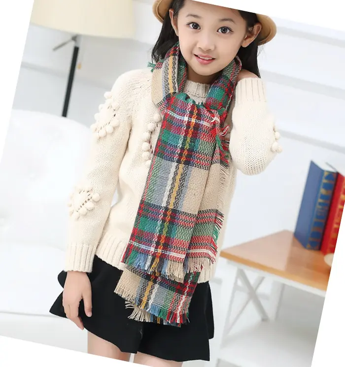 Wholesale Fashion Tassel Plaid Blanket Kids Scarf