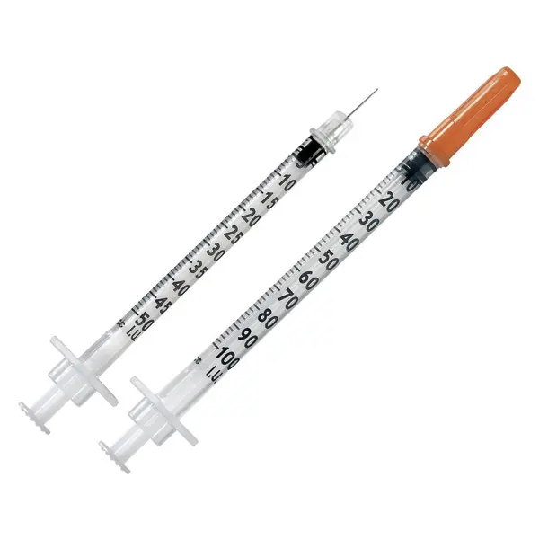 sterile safety orange cap free insulin syringes with needle