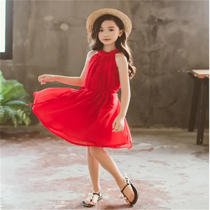 China Wholesale Children Clothes Girls Off Shoulder Red Casual Fabric Dresses For Kids
