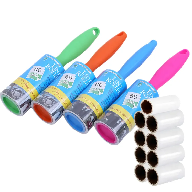 customized LOGO supermarket promotion  sticky rollers+1 handle popular sticky adhesive cleaning pet lint roller set
