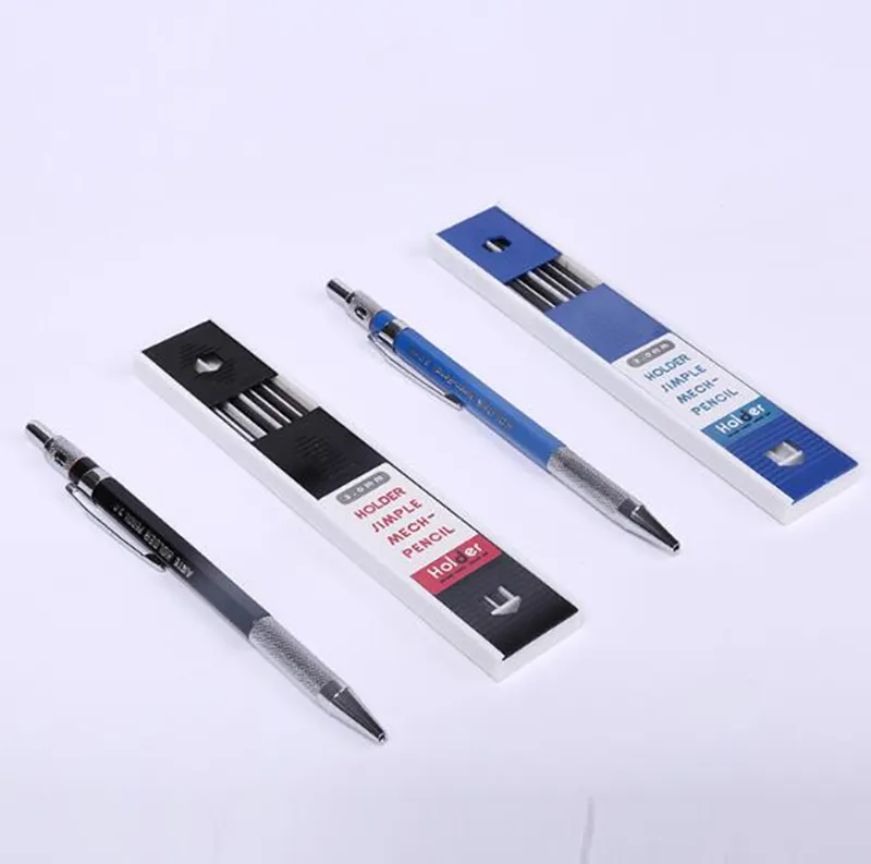 Новинка, металлические механические карандаши 2,0 мм 2B со свинцовым держателем, набор чертежных карандашей для рисования с 12 выводами