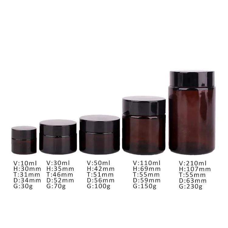 5 pack amber round glass jar cosmetic jar with black lid amber glass cream jar