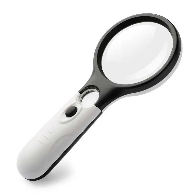 Plastic 3 LED Light 3 X 45X Lamp Jewelry Loupe White and Black Handheld Magnifier Reading Magnifying Glass