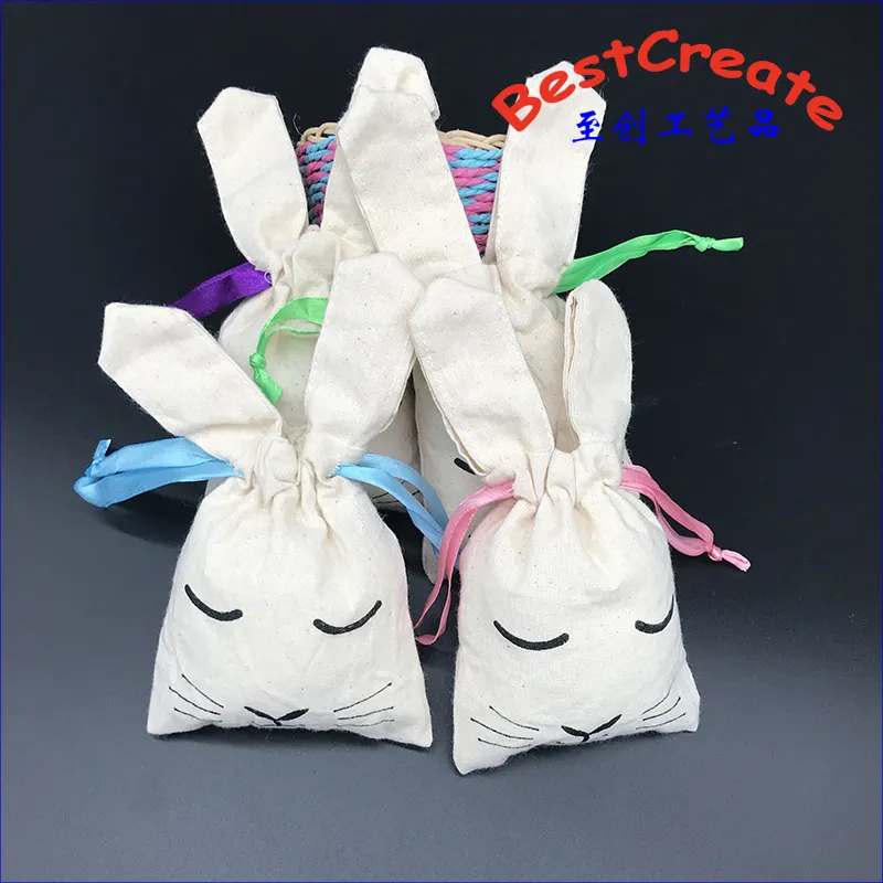 Customized Logo Acceptable rabbit shape drawstring cotton sweet gift bag