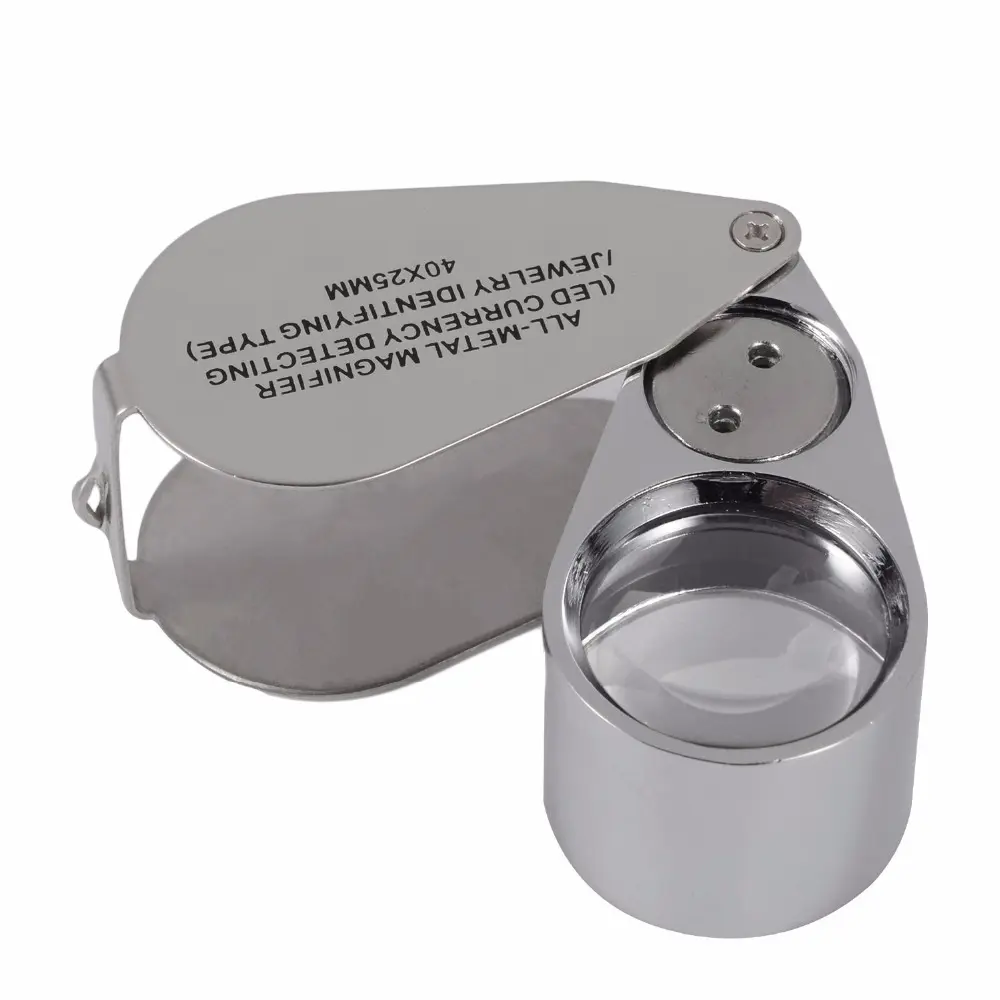 40X 25mm Metal Magnifier ,Loupe Magnifier ,Pocket Folding Magnifying Glass Jewelers Lens Eye Loupe with LED and UV Light