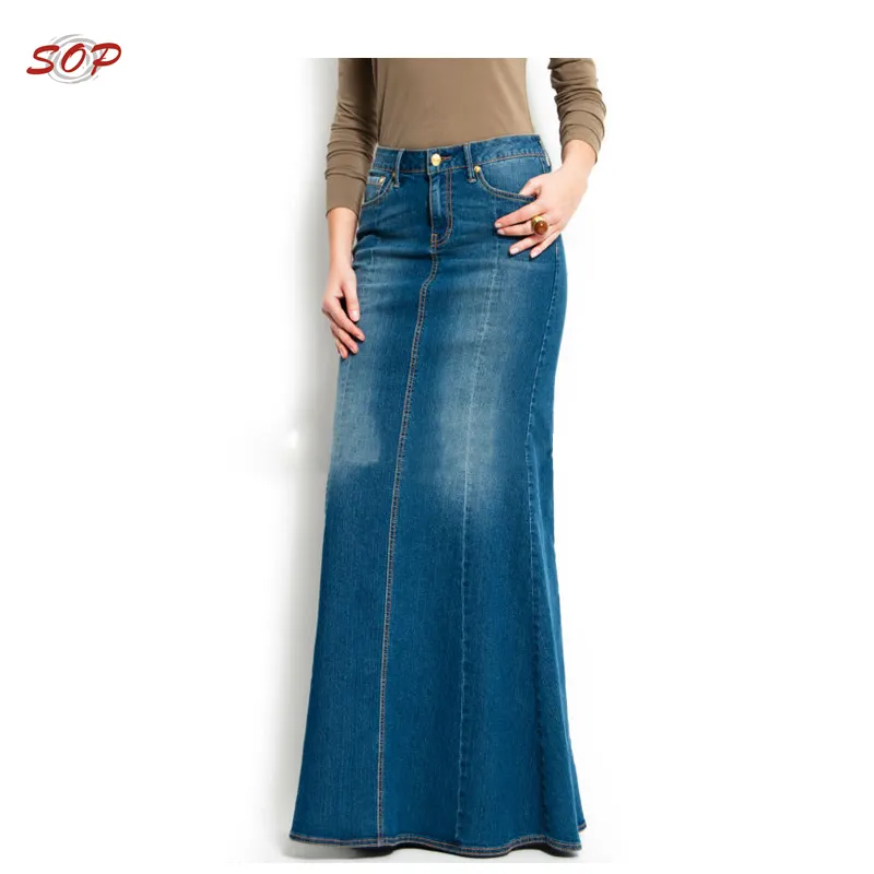 Latest women long straight maxi skirts denim