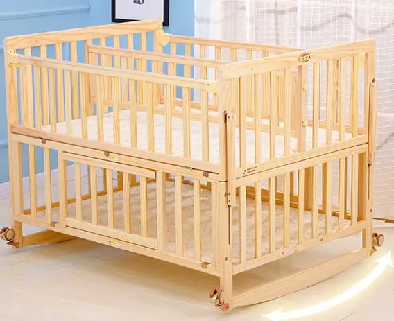 2018 Newest Wooden Baby Twin Cot Bed With Mosquito Net And Foldable Bed Design