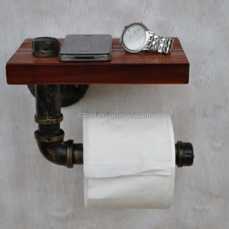 Classic water pipe wall mounted tissue paper holder, solid wood art tissue box