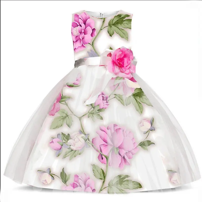 Китай, оптовая продажа, платье с цветочным узором для девочек; Нарядное платье-пачка для девочек до 7 лет, детская одежда