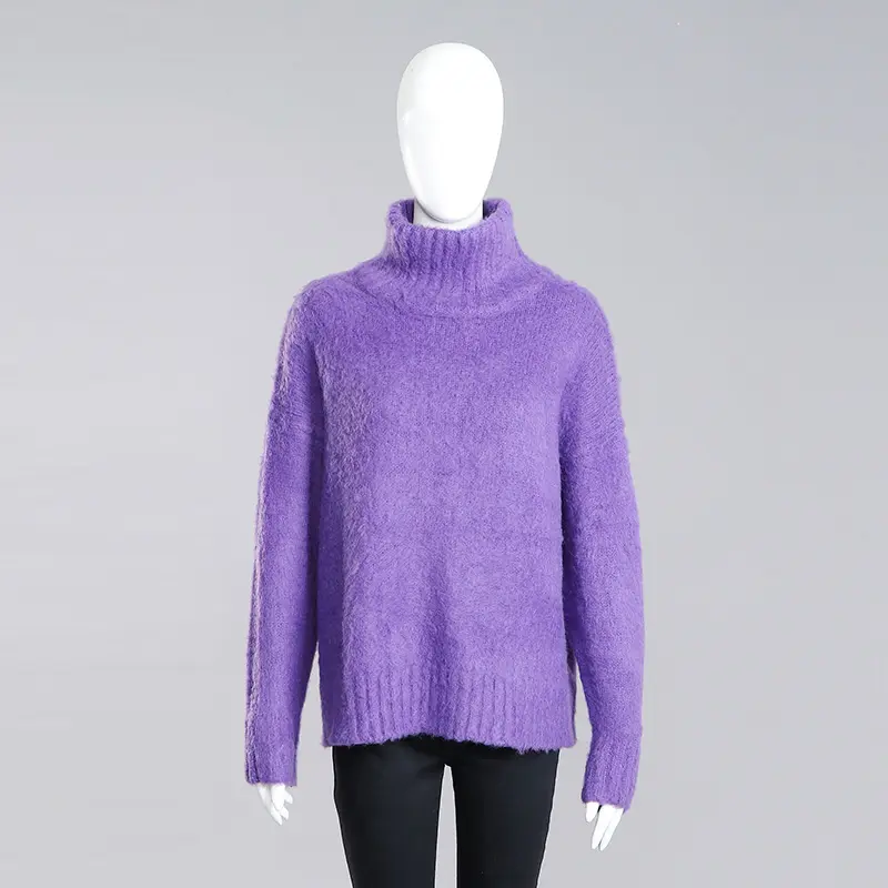 Коллекция зима 2018, классический стиль, оптовая цена, китайское производство, черный пуловер с высоким воротником, женский свитер