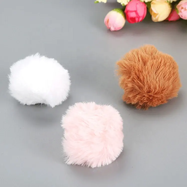 High quality cat furry ball toy for kitty rabbit fur soft plush cat toy interactive pet shops mini cute cat plush toy balls