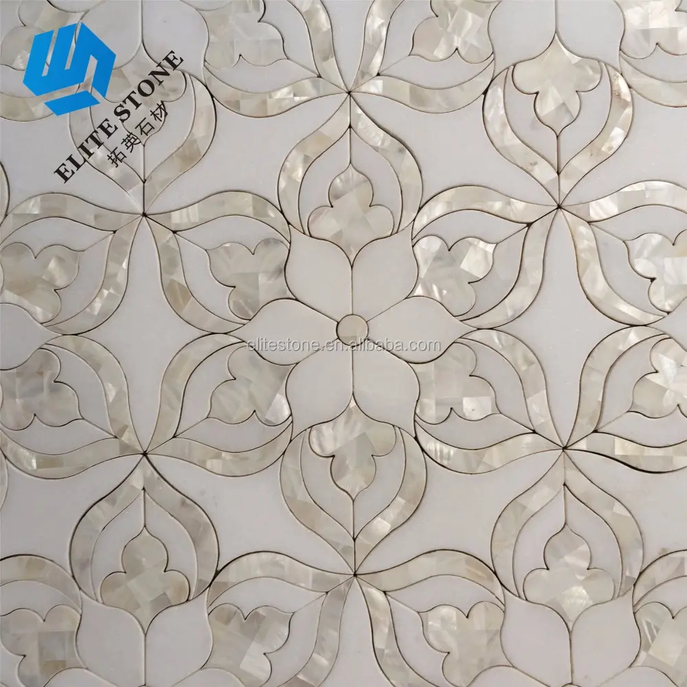 Хорошее качество, цветочный дизайн, Мраморная Водоструйная плитка, белая мозаика в виде ракушки