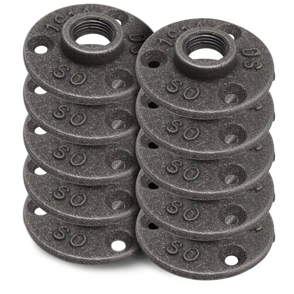 10 Pack 3/4" 3hole Black Floor Flange Cast Iron Pipe Fittings for Steampunk Furniture