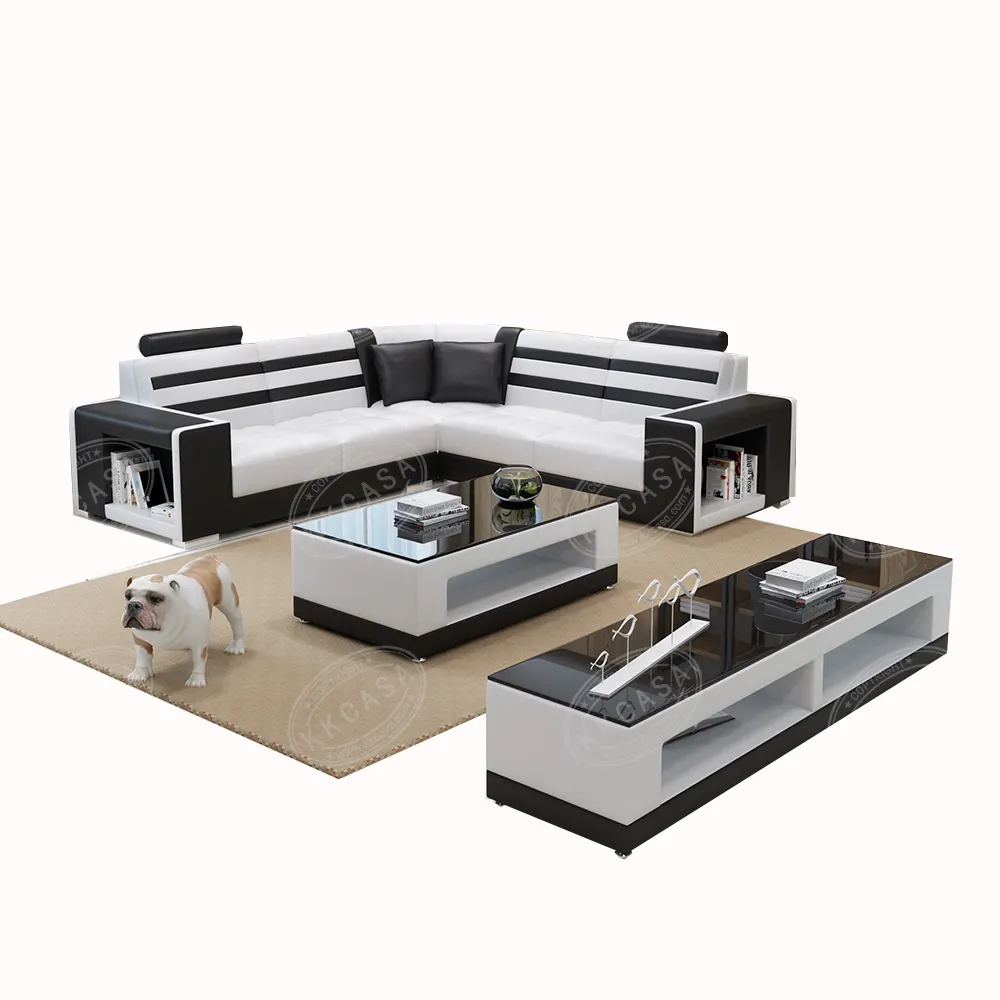 Мебель для гостиной, набор диванов на 5 мест, роскошный современный кожаный дизайн, новейшая модель углового дивана