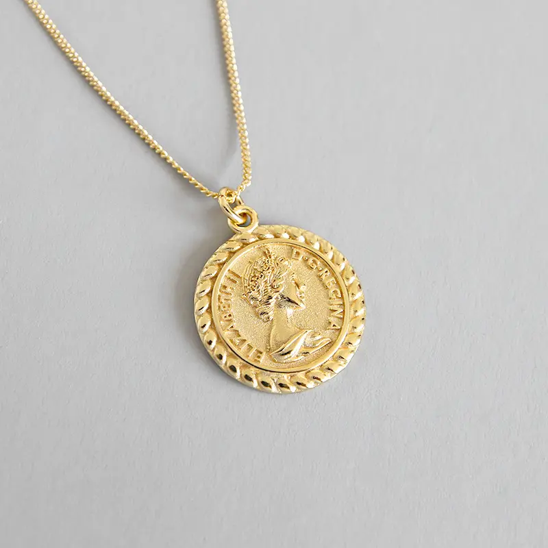 Регулируемое ожерелье из серебра 925 пробы с золотой монеткой