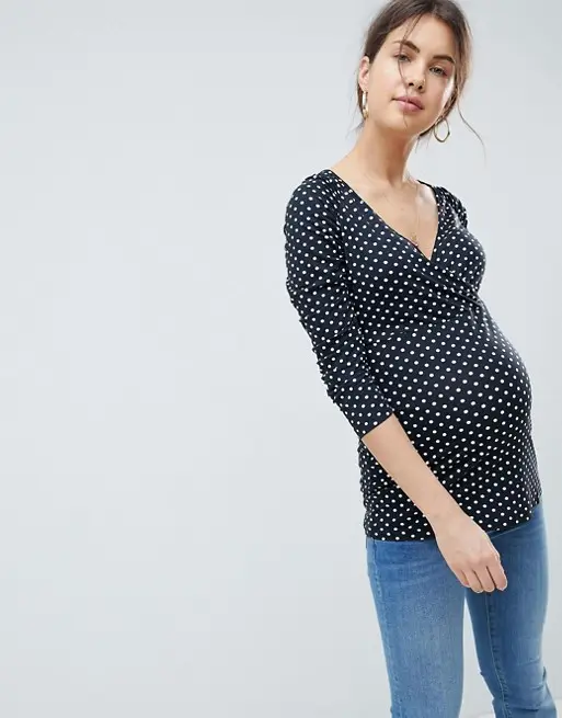 2020 оптовая продажа, женская блузка с v-образным вырезом и рукавами с рюшами, топ с принтом точек для беременных