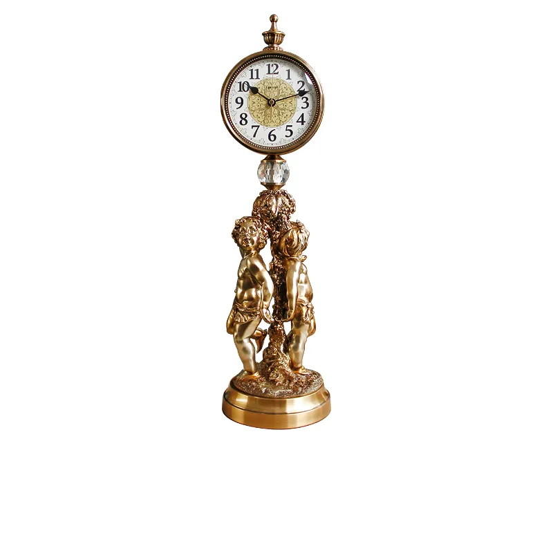 Часы с двойной подставкой, золотистые лаковые настольные часы, поделки для украшения дома 1582