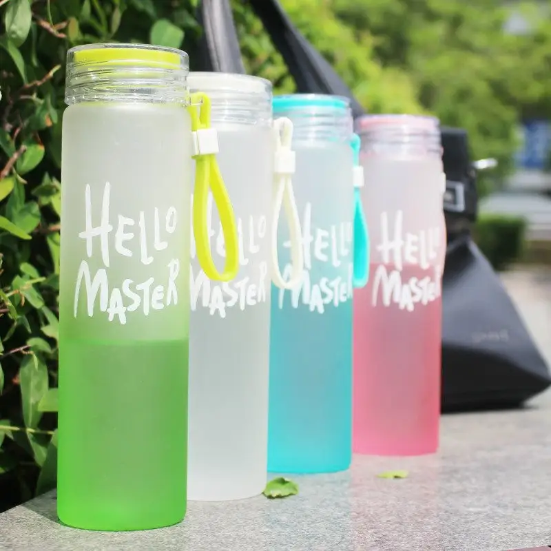 Hello Master Eco-friendly BPA Free Plastic lid MY BOTTLE 480ml Customized Print Gradual Frosted Glass Drinking Water Bottle