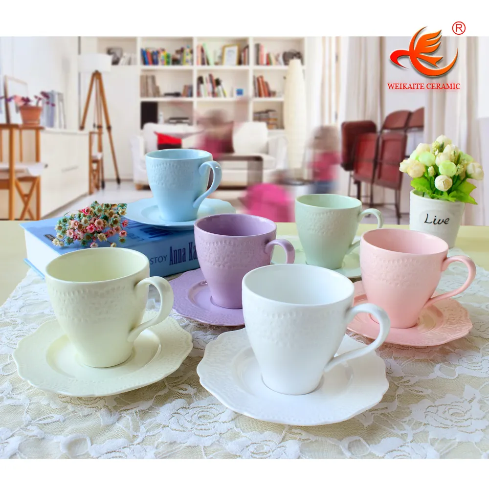 Набор керамических фарфоровых чайных чашек WKTC180, 12 шт. чашек и блюдец для кофе