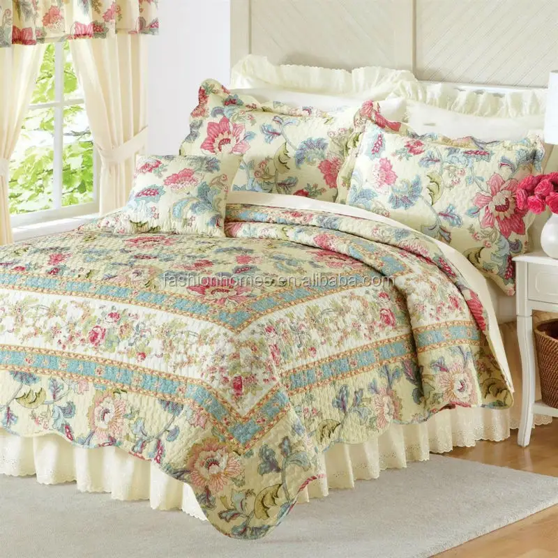 100% cotton filling luxury floral print quilting king size comforter bedding set