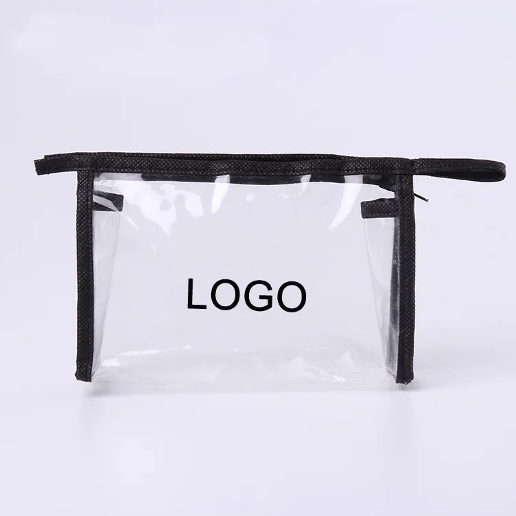 Рекламная Прозрачная пластиковая прозрачная косметичка с нетканым краем с логотипом на заказ