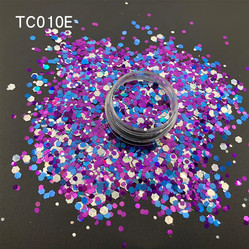 Bulk Wholesale Eco-friendly Poly Holographic Three Colored Chunky Sequin Glitter for Body Glitter