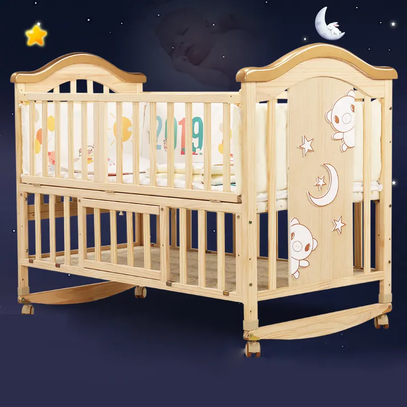 New latest design durable use solid natural daycare cots/kids bed wood /military crib