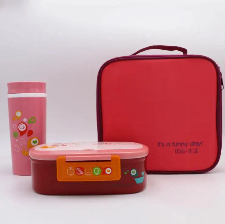 Пластиковая посуда Bento с мультяшным изображением для микроволновой печи, столовые приборы, герметичный Ланчбокс, набор бутылок для воды для детей и взрослых