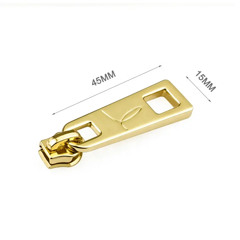 Wholesale Shiny Gold Metal Zipper Puller for Handbag, Custom 5# Metal Zipper Pull Slider with Logo for Garment