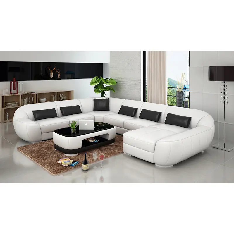 Высококачественный черно-белый современный кожаный диван 7 местный дизайн