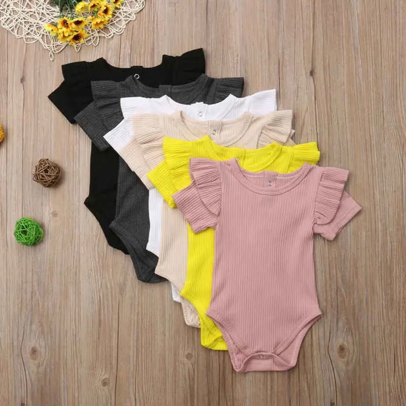 Baby Girls Rompers Sweet Ruffles Newborn Cotton Summer Clothing Short Sleeve Bodysuit 5Colors 4Size