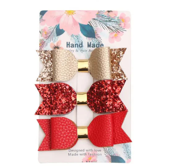 Kids Glitter Hair Clip Wholesale Children Girls Glitter Hair Bows Clips Bling Leather Hair Bow Bowknot Hairpins For Kids Girl