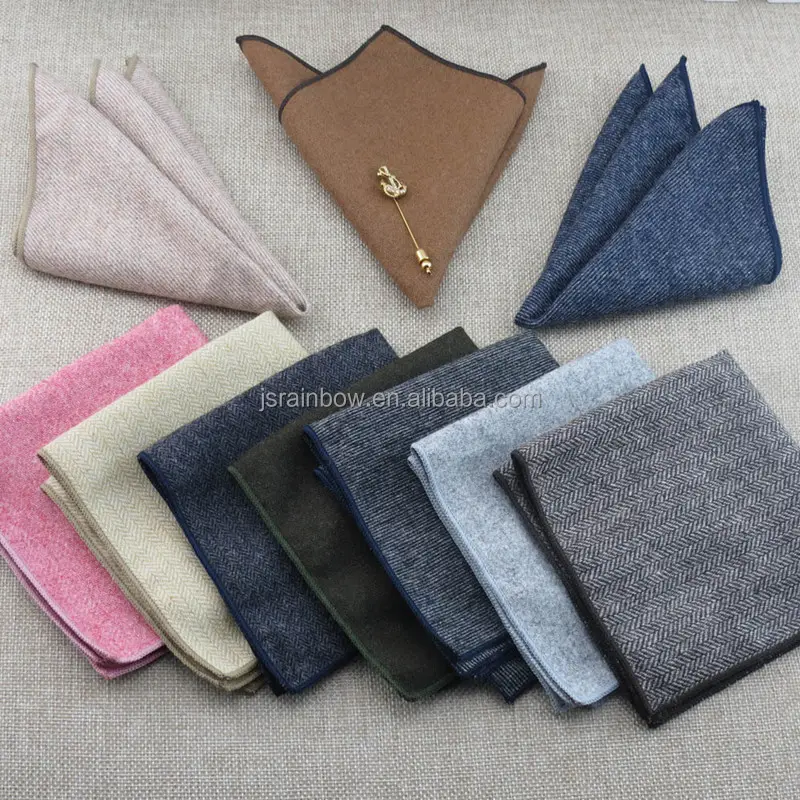 Wholesale mens pocket square wool handkerchief for gentlemen